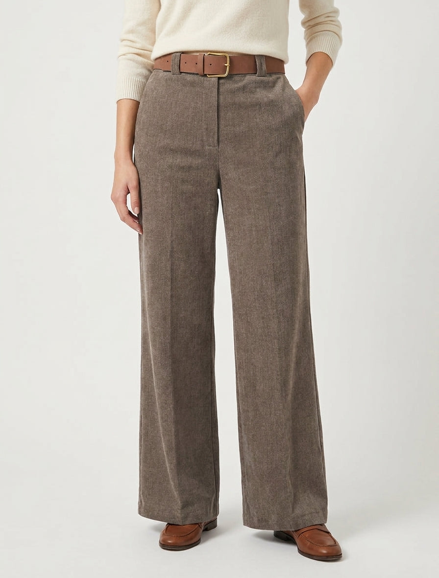 Pantalon élastiqué effet velours - Taupe