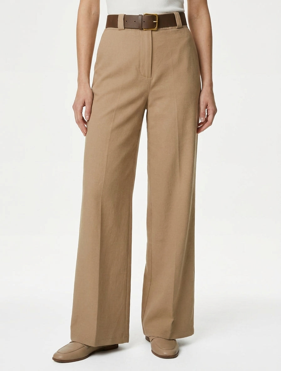 Pantalon élastiqué coupe ample - Camel