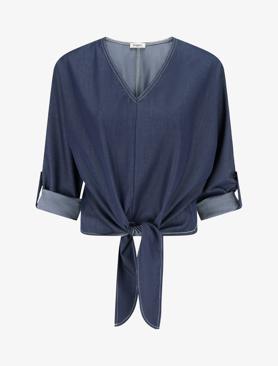 Top droit à nouer - Bleu denim - 1