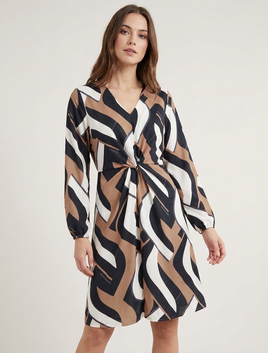 Robe manches longues imprimé graphique - Noir
