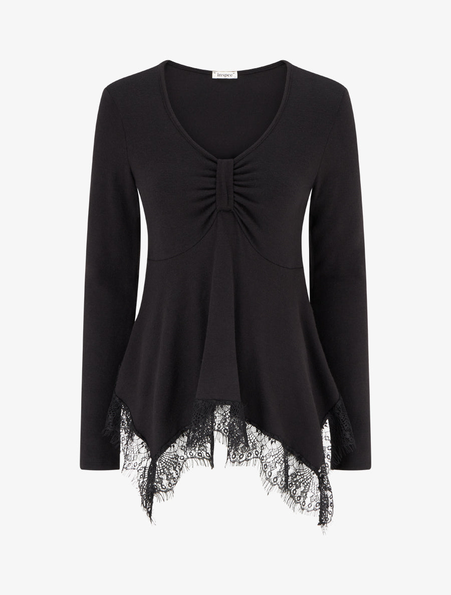 Pull fin bords asymétriques en dentelle - Noir - 1