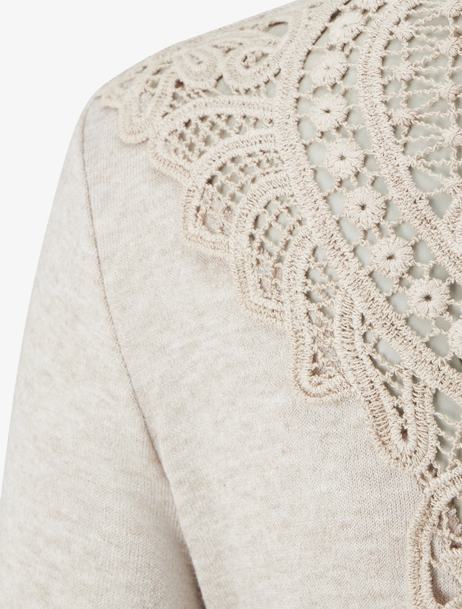 Pull fin uni à dos brodé - Beige - 3
