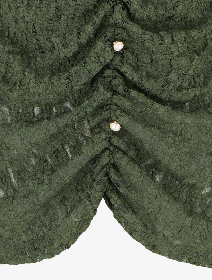 Top dentelle effet froncé à boutons décoratifs - Kaki - 3
