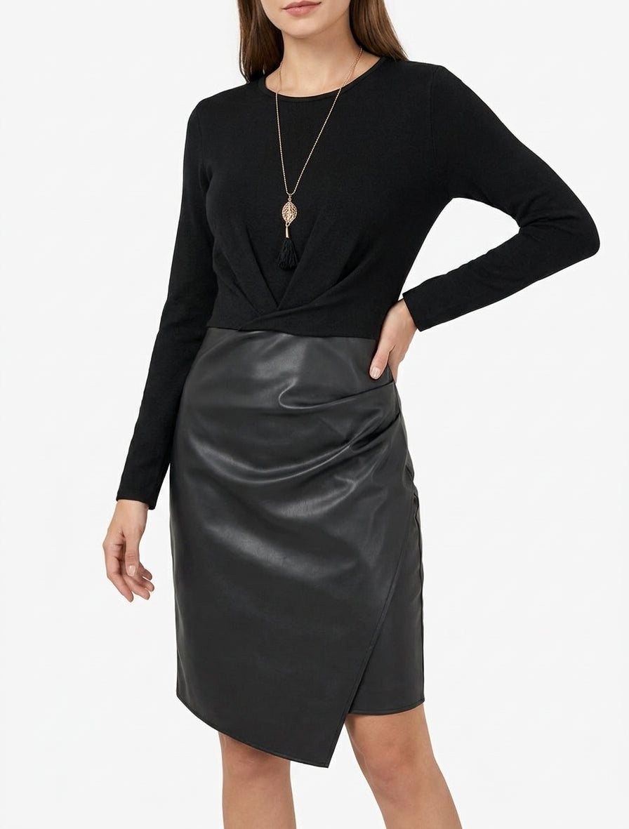 Robe portefeuille bimatière - Noir