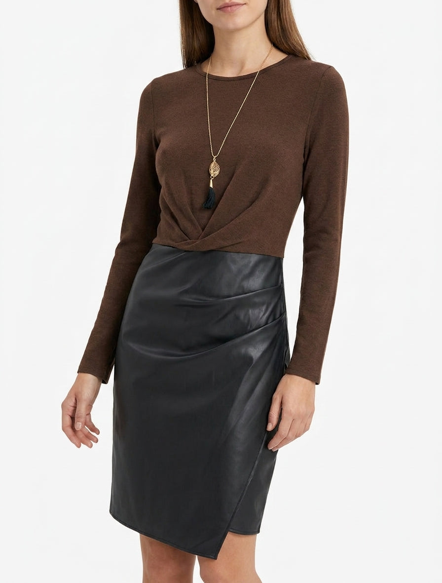Robe portefeuille bimatière - Marron