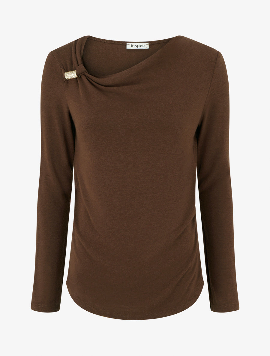 Pull fin à empiècement bijou - Marron - 1
