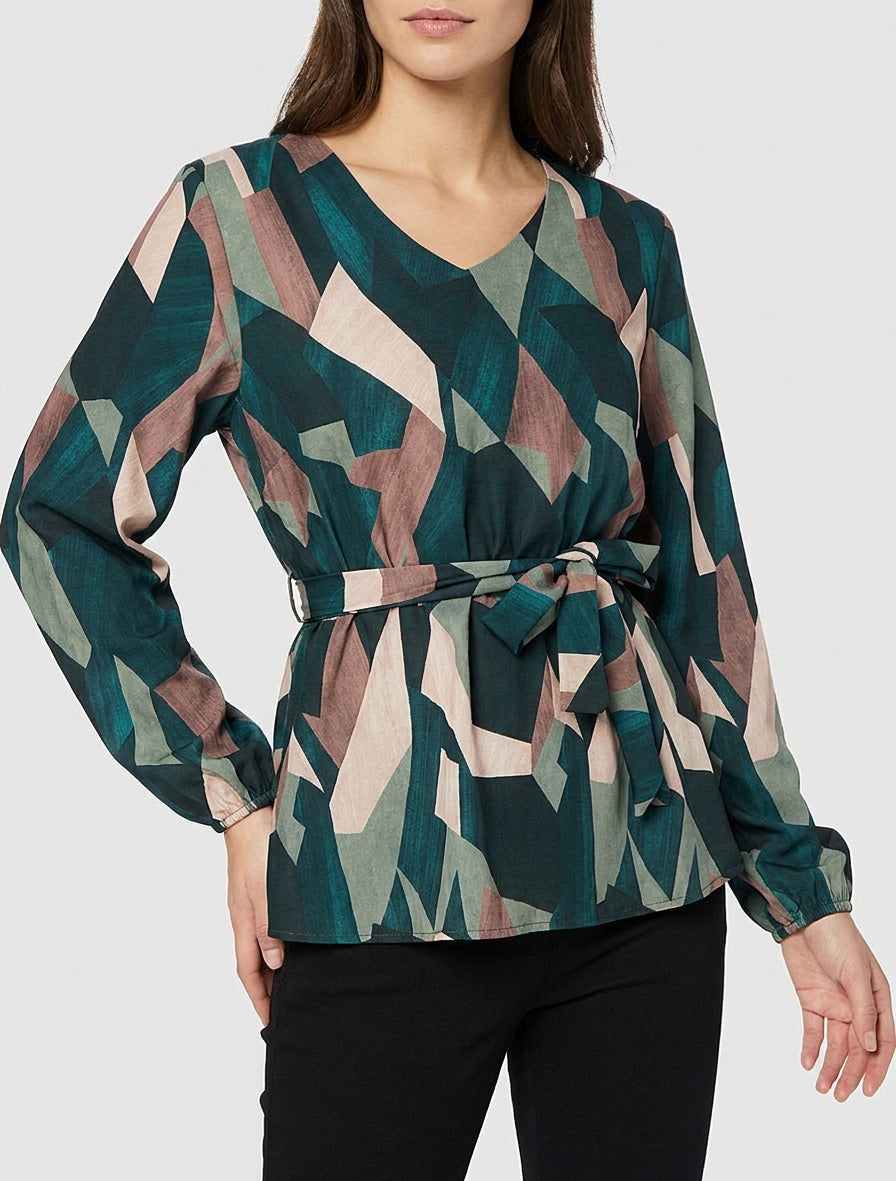 Blouse péplum à imprimé abstrait - Vert sapin
