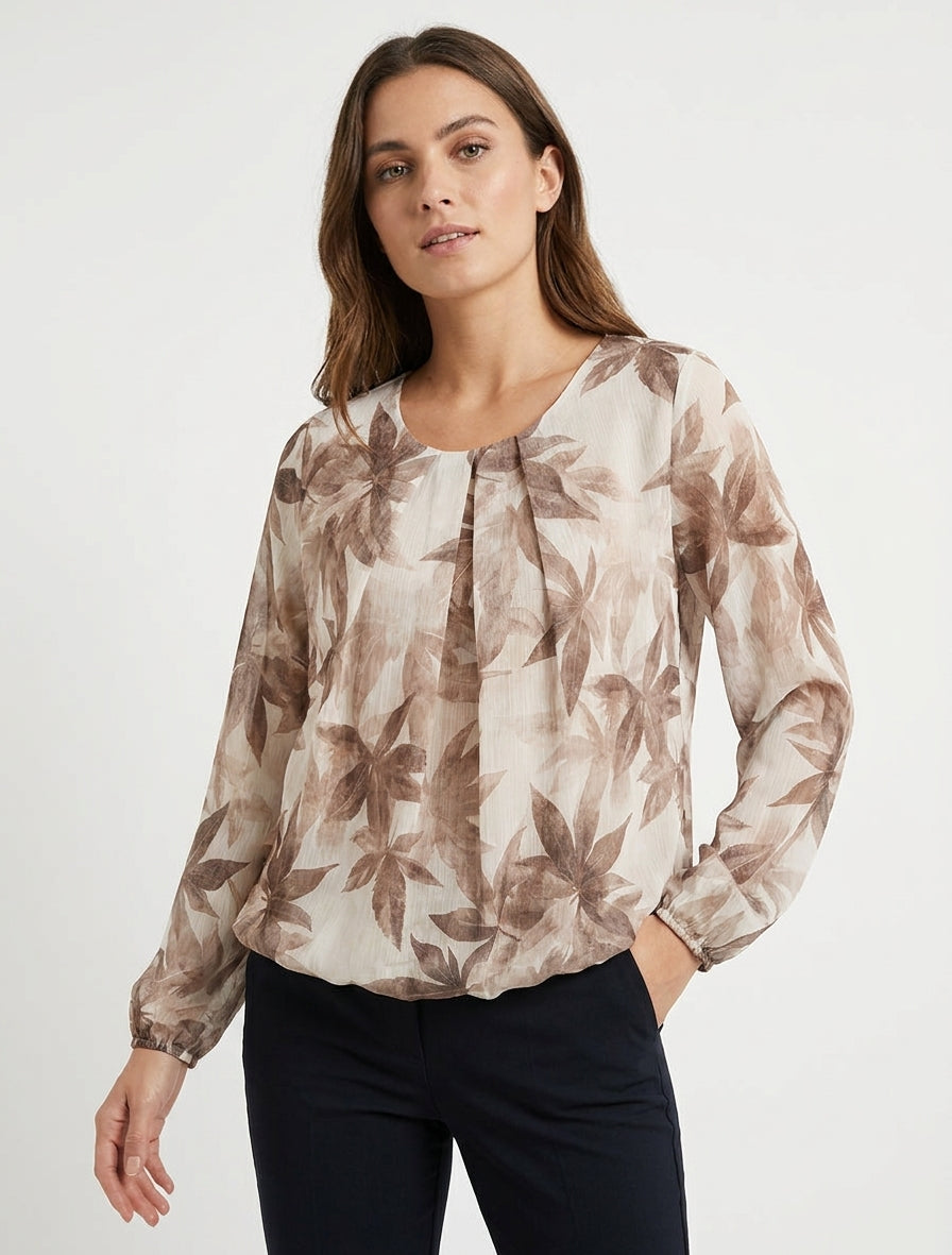 Top boule irisé imprimé feuilles - Taupe