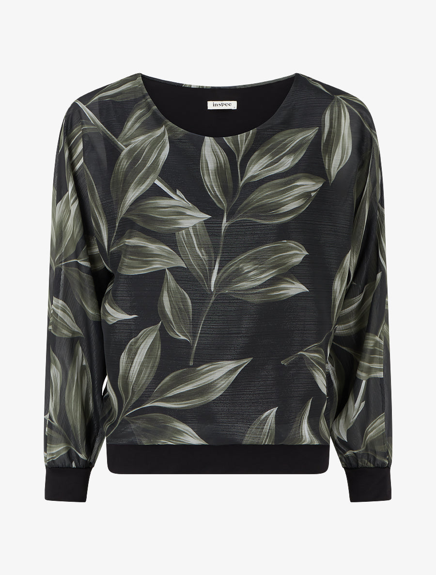 Blouse imprimé feuillage à détail irisé - Noir - 1