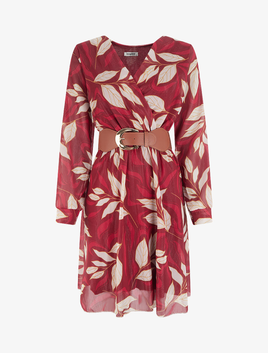 Robe irisée à imprimé feuillage - Bordeaux - 1