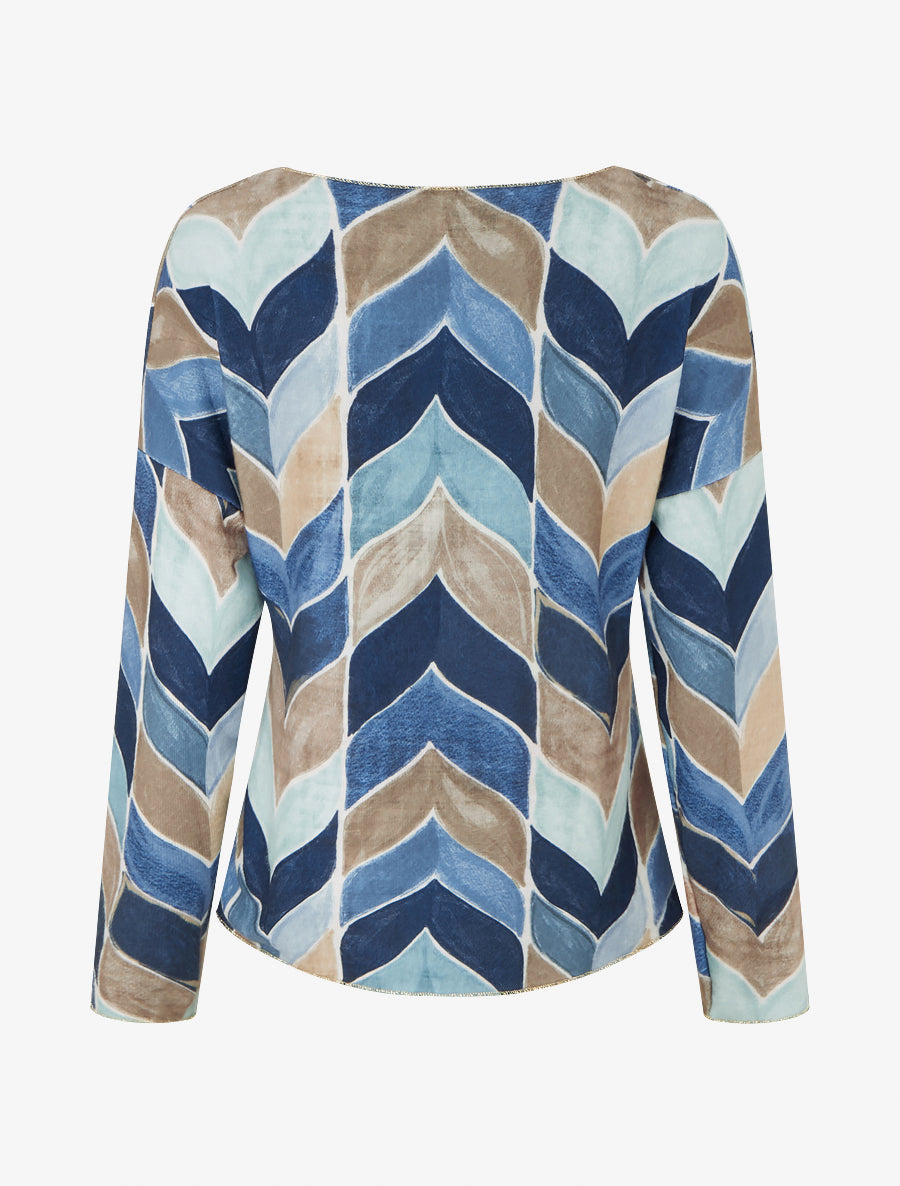 Pull fin imprimé chevron fantaisie - Marine - 2