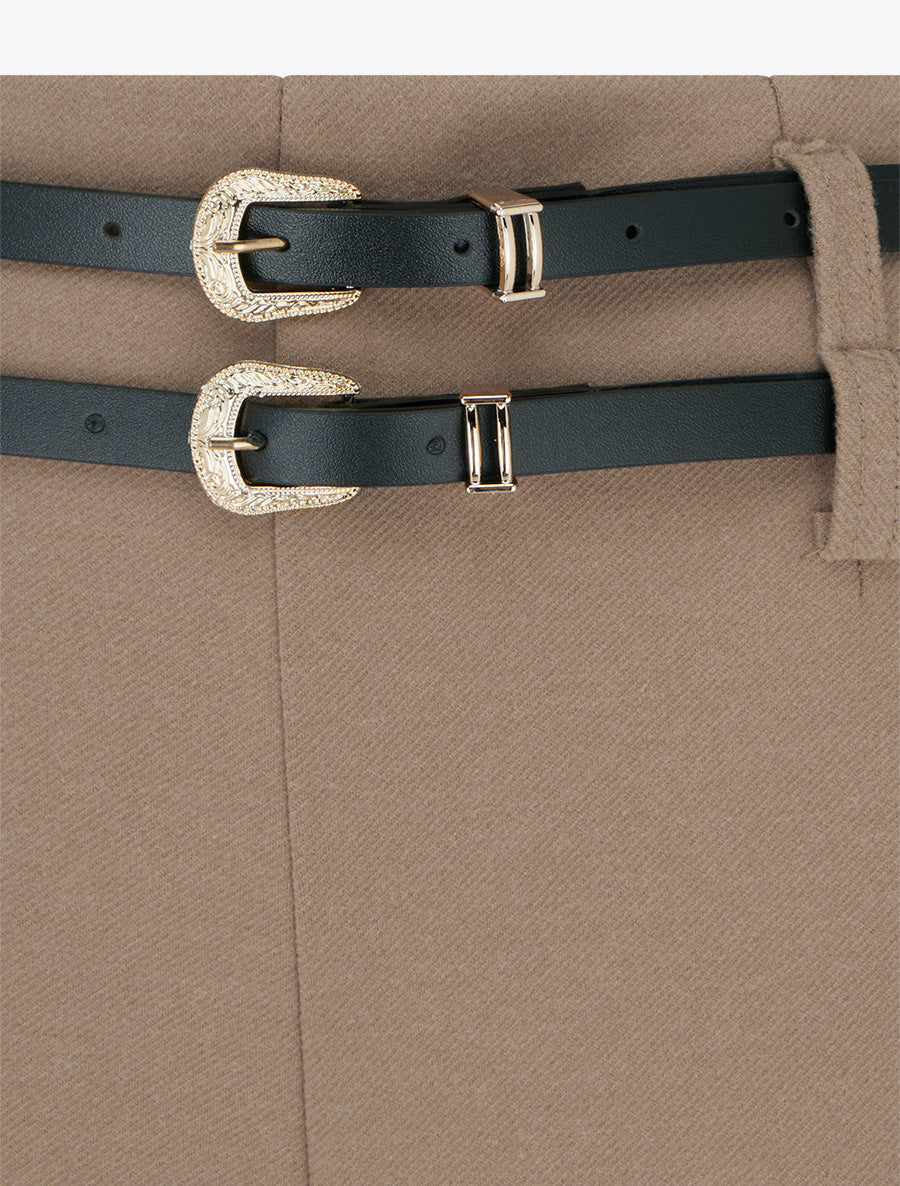 Pantalon ample taille haute à double ceintures - Camel - 3