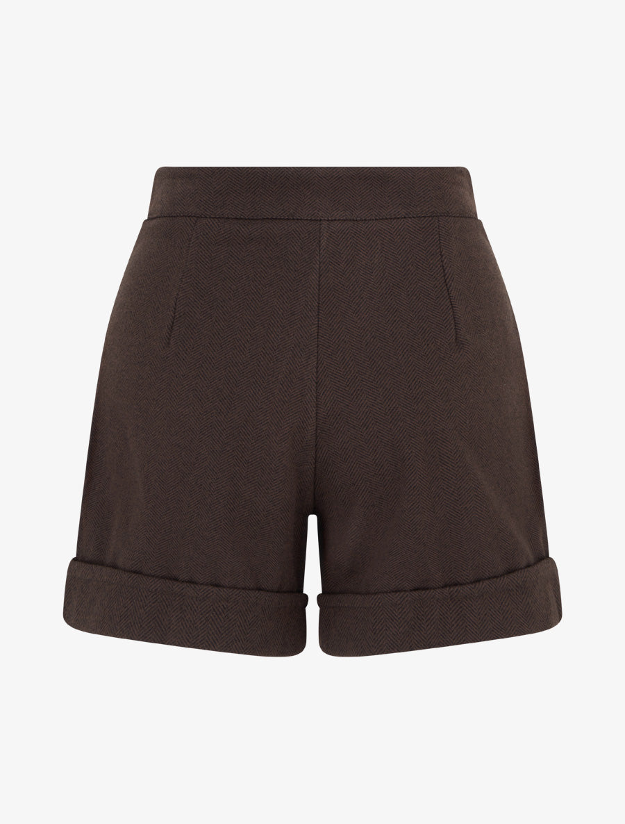 Short droit à ourlet et boutons décoratifs - Marron - 2