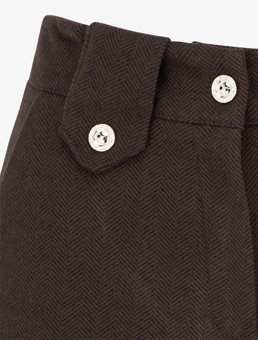 Short droit à ourlet et boutons décoratifs - Marron - 3