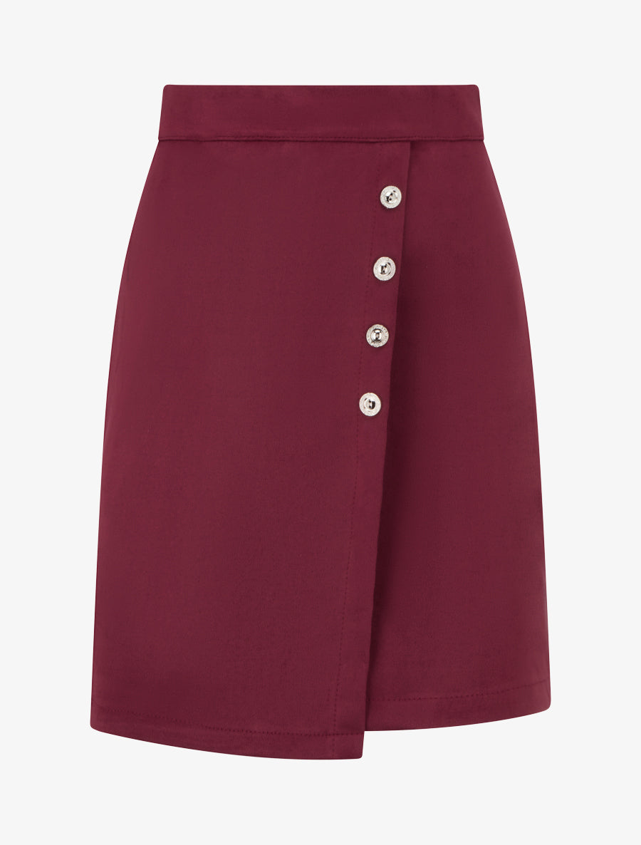Jupe en suédine style portefeuille à boutons - Bordeaux