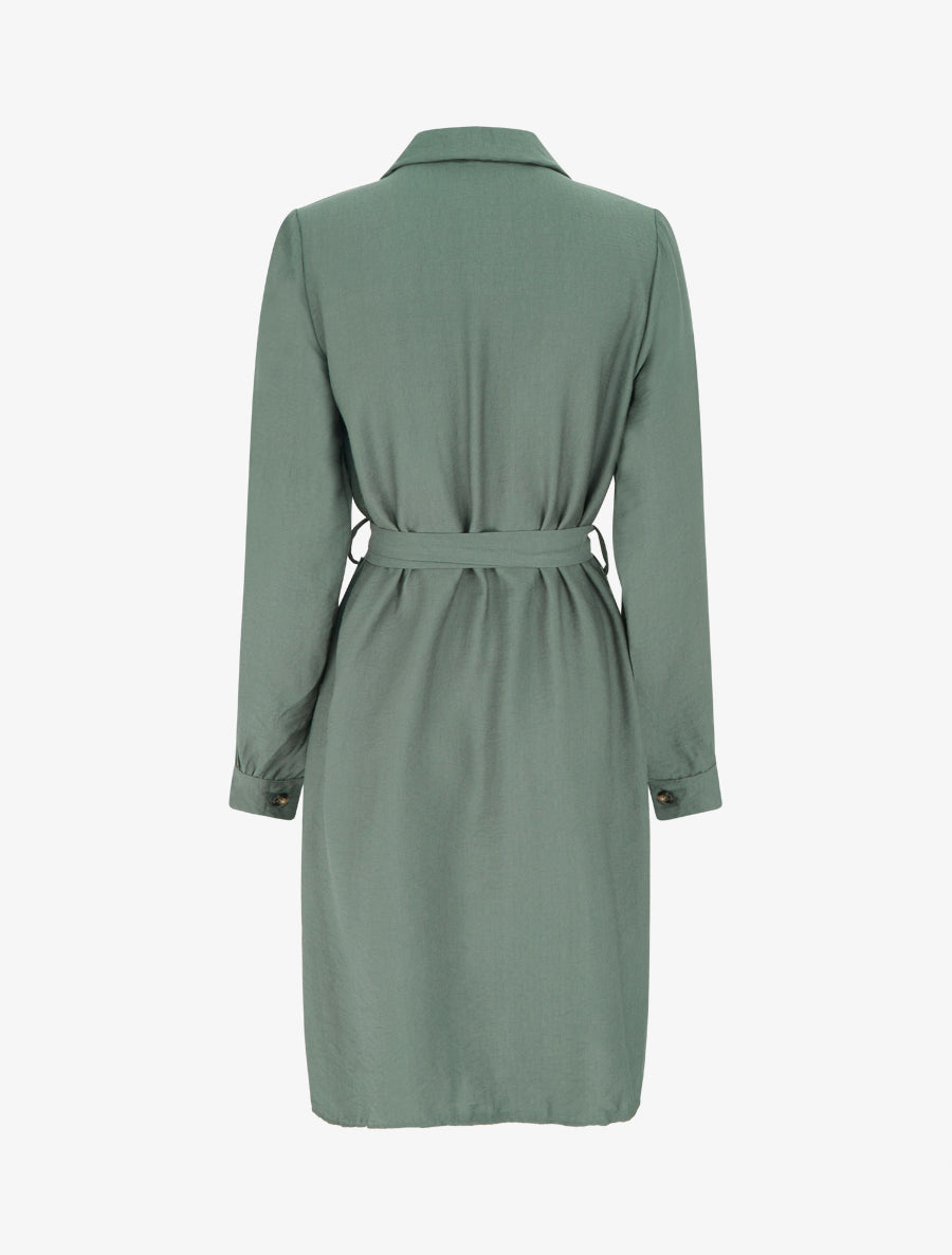 Robe chemise unie à nouer - Kaki - 2