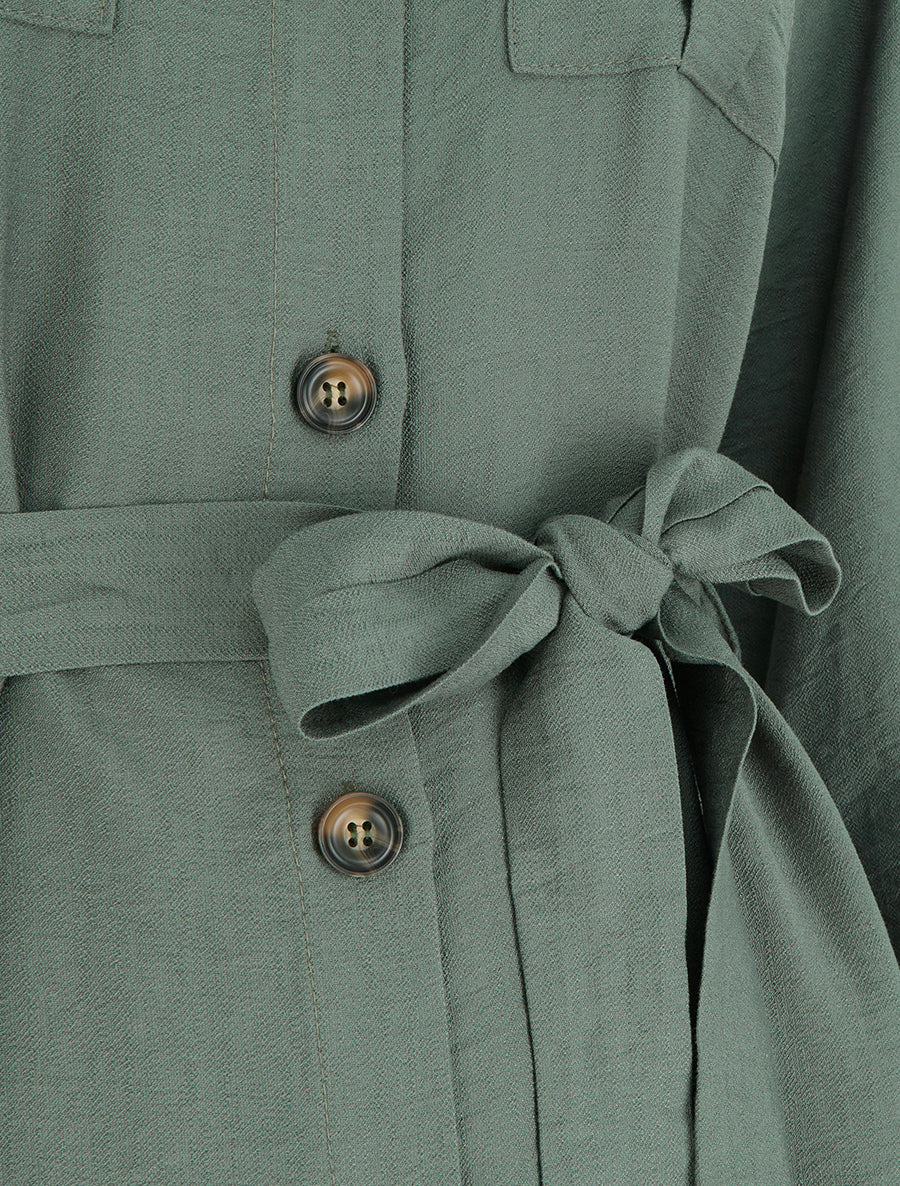 Robe chemise unie à nouer - Kaki - 3
