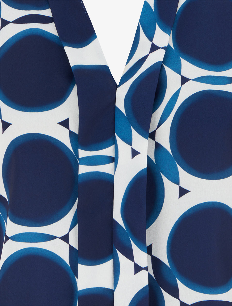 Top boule satiné à col V et imprimé rond graphique - Marine - 3