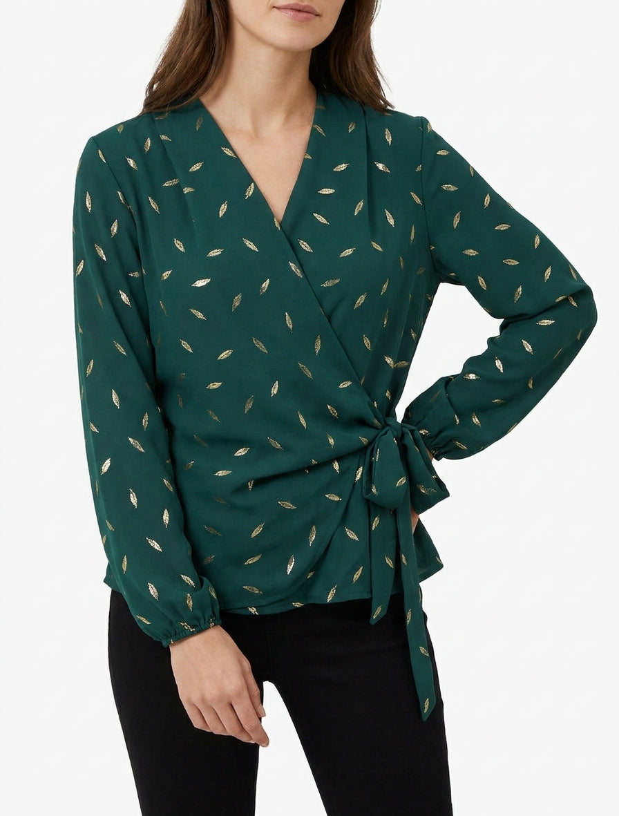 Top style portefeuille à plumes irisées - Vert sapin