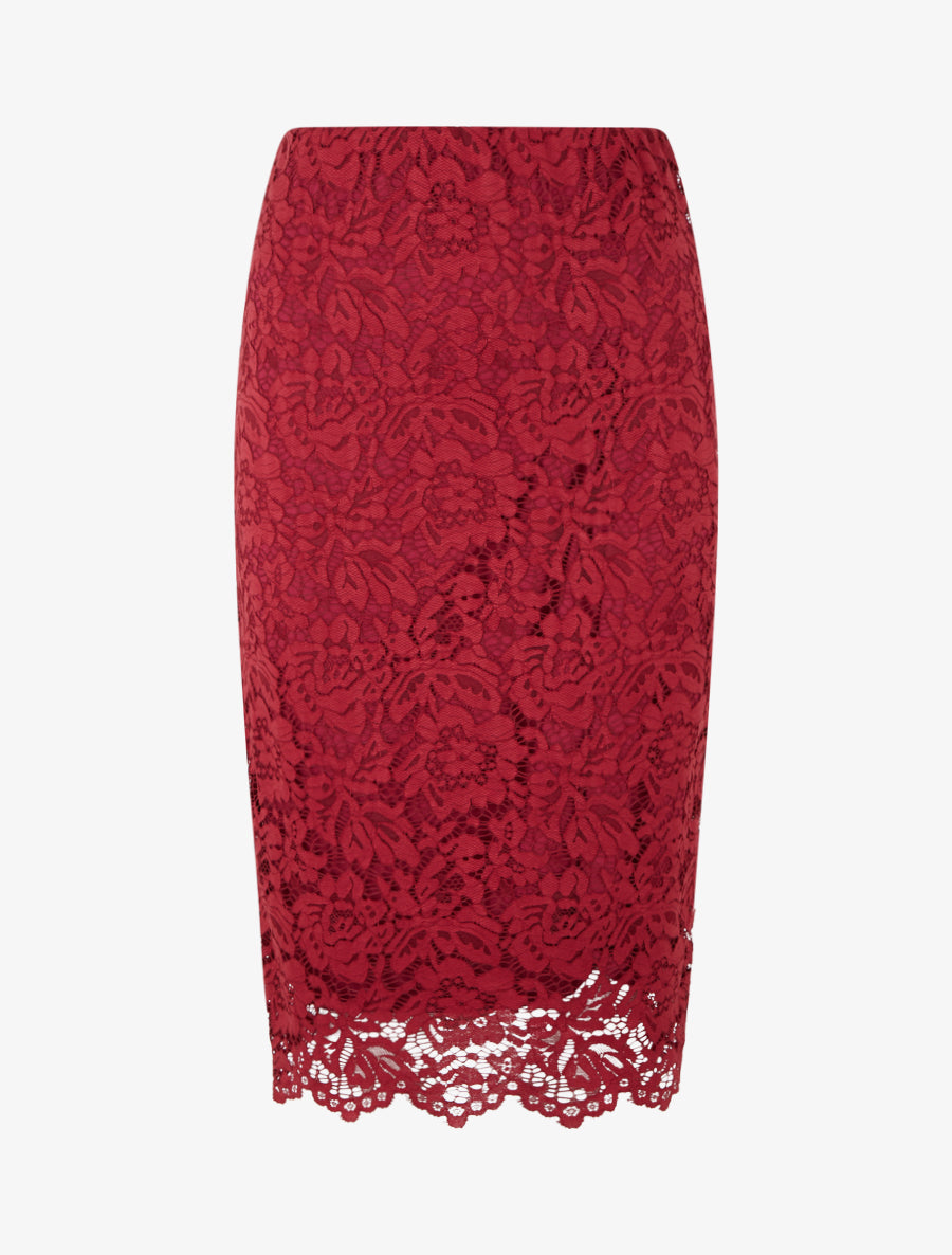 Jupe crayon en dentelle à taille haute - Rouge - 1
