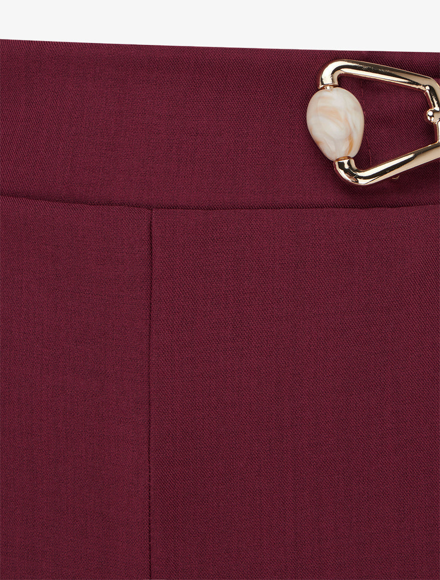 Pantalon ample taille haute à bijou fantaisie - Lie de vin