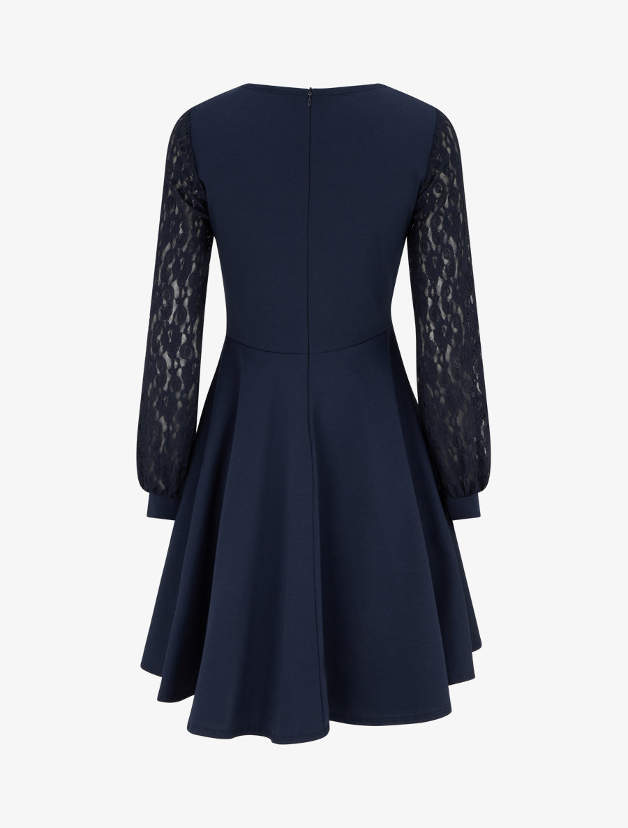 Robe patineuse à manches longues en dentelle - Marine - 2