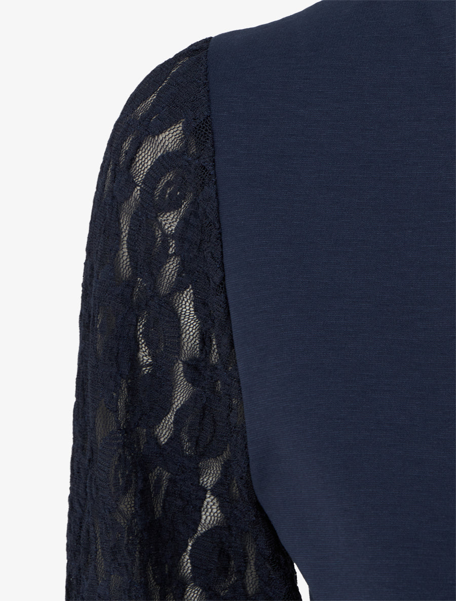 Robe patineuse à manches longues en dentelle - Marine - 3