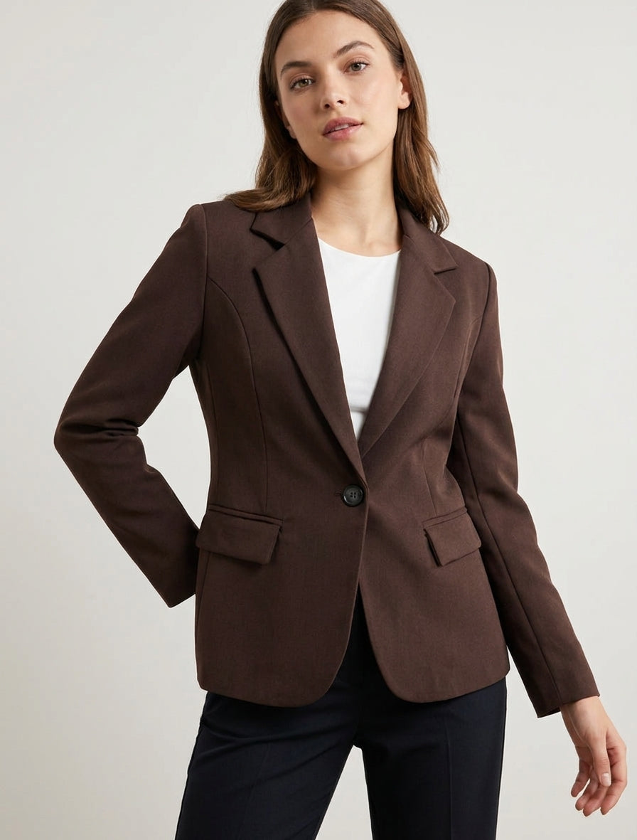 Blazer uni à col cranté - Marron