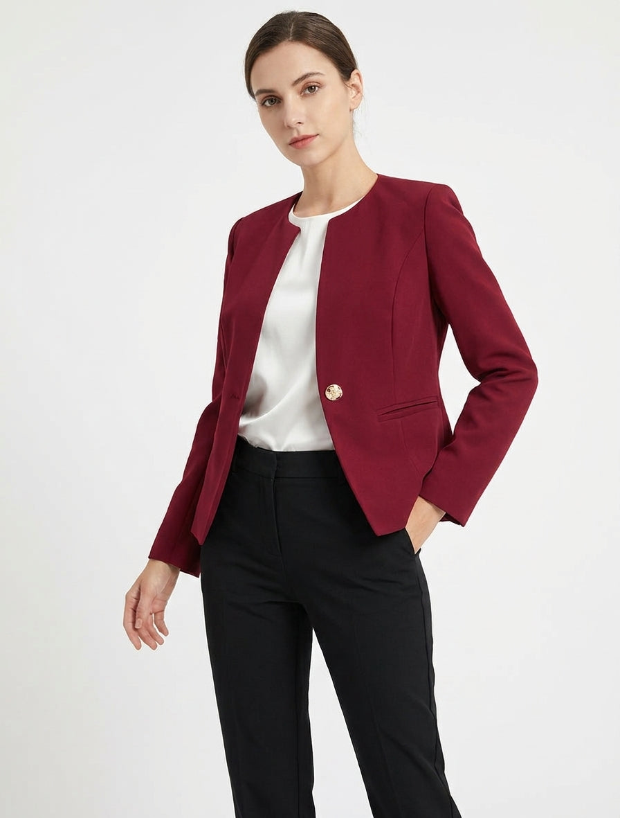 Veste un bouton à épaulettes et col rond - Bordeaux