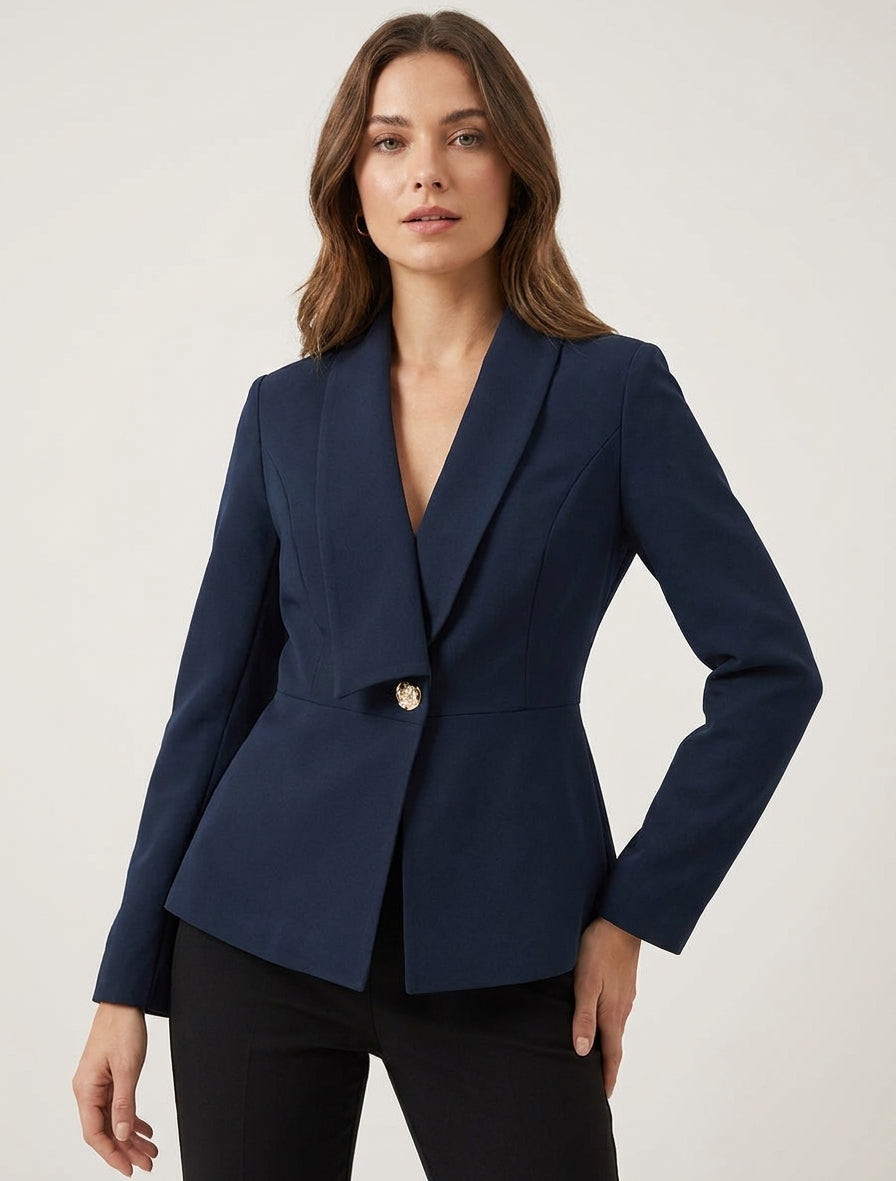 Blazer uni à col droit stylisé - Marine