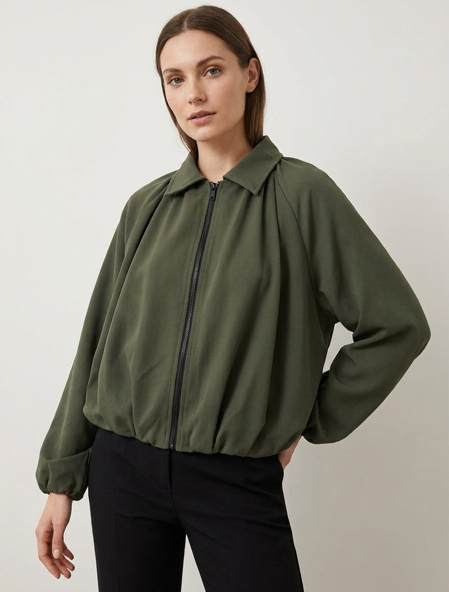 Bomber uni à bords élastiqués - Kaki
