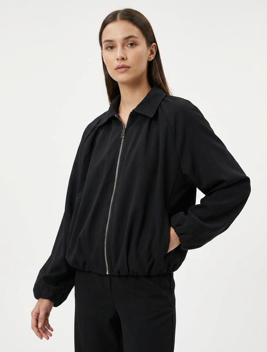 Bomber uni à bords élastiqués - Noir