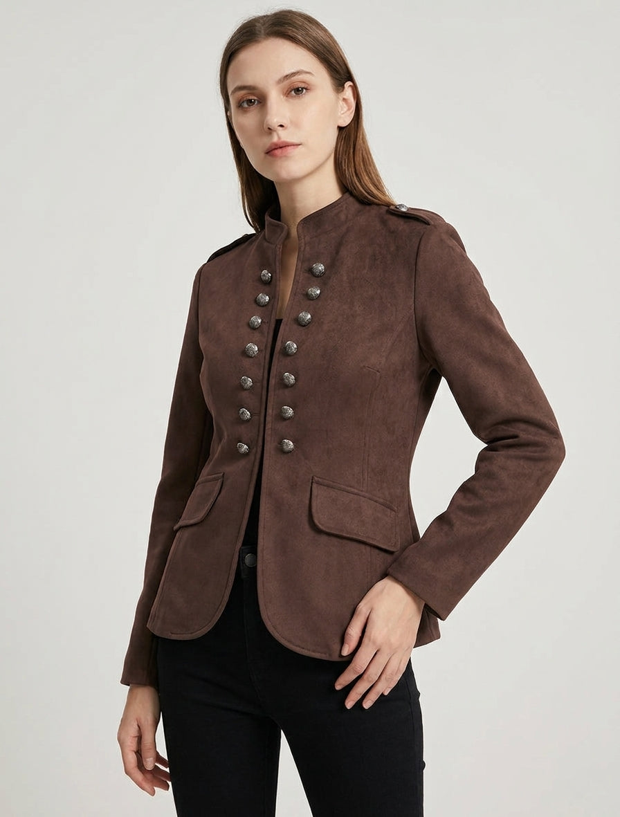 Veste en suédine style officier - Marron