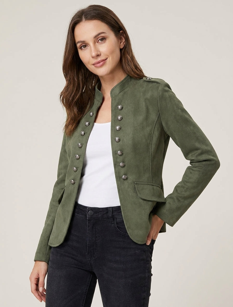 Veste en suédine style officier - Kaki