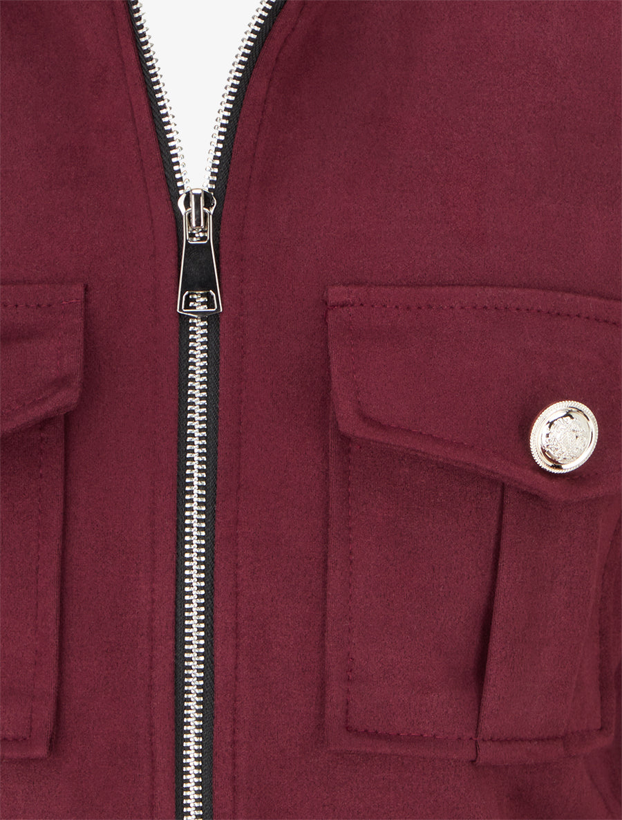 Veste en suédine zippée à poche à rabat - Lie de vin - 3