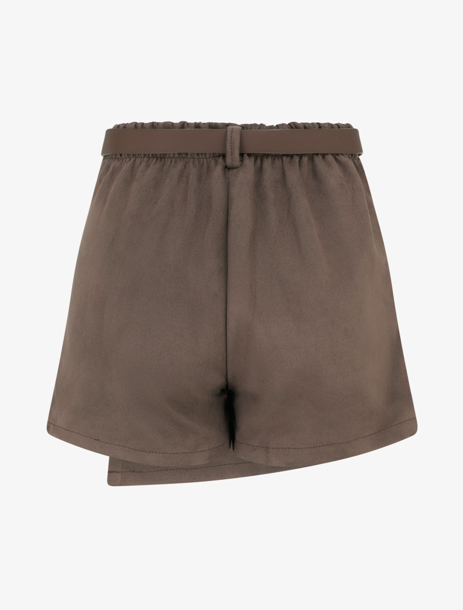 Jupe-short suédine à boutons décoratifs - Marron - 2