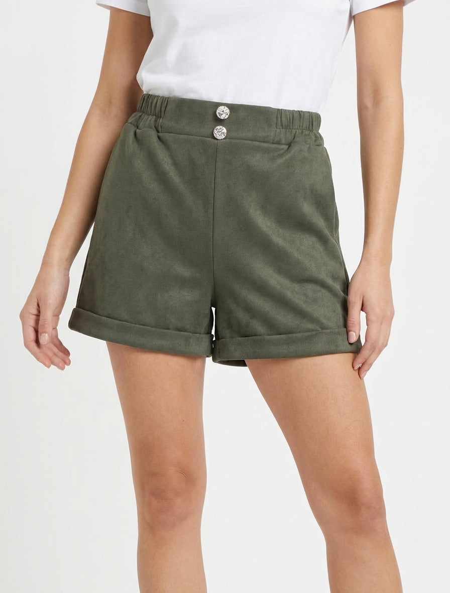 Short paperbag en suédine - Kaki