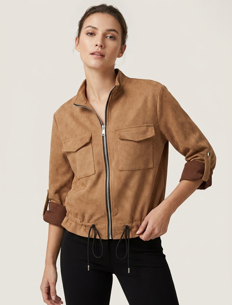 Veste en suédine coupe droite et poches à rabat - Camel