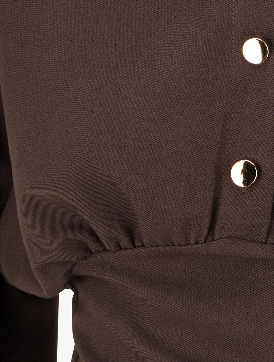 Blouse élastiquée à col à pied - Marron - 3