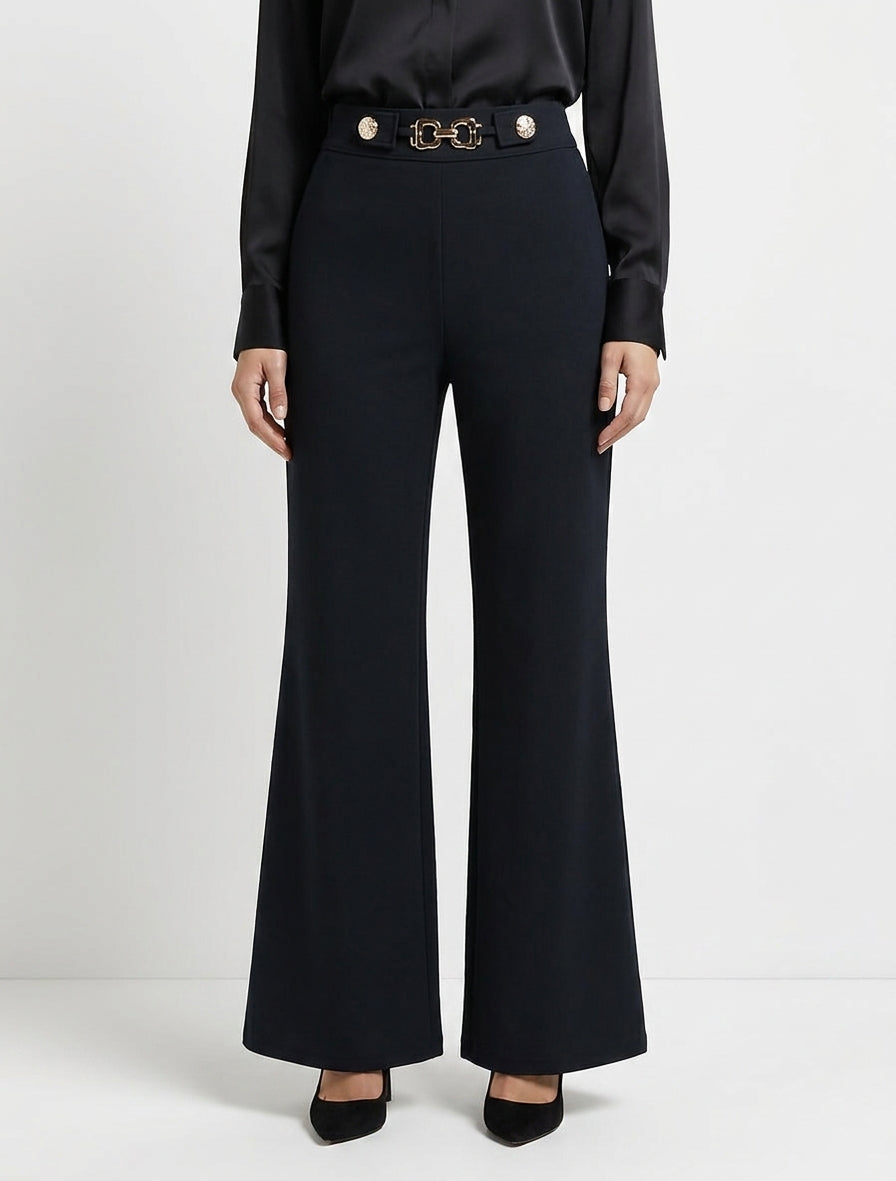Pantalon ample taille haute bijoux - Noir