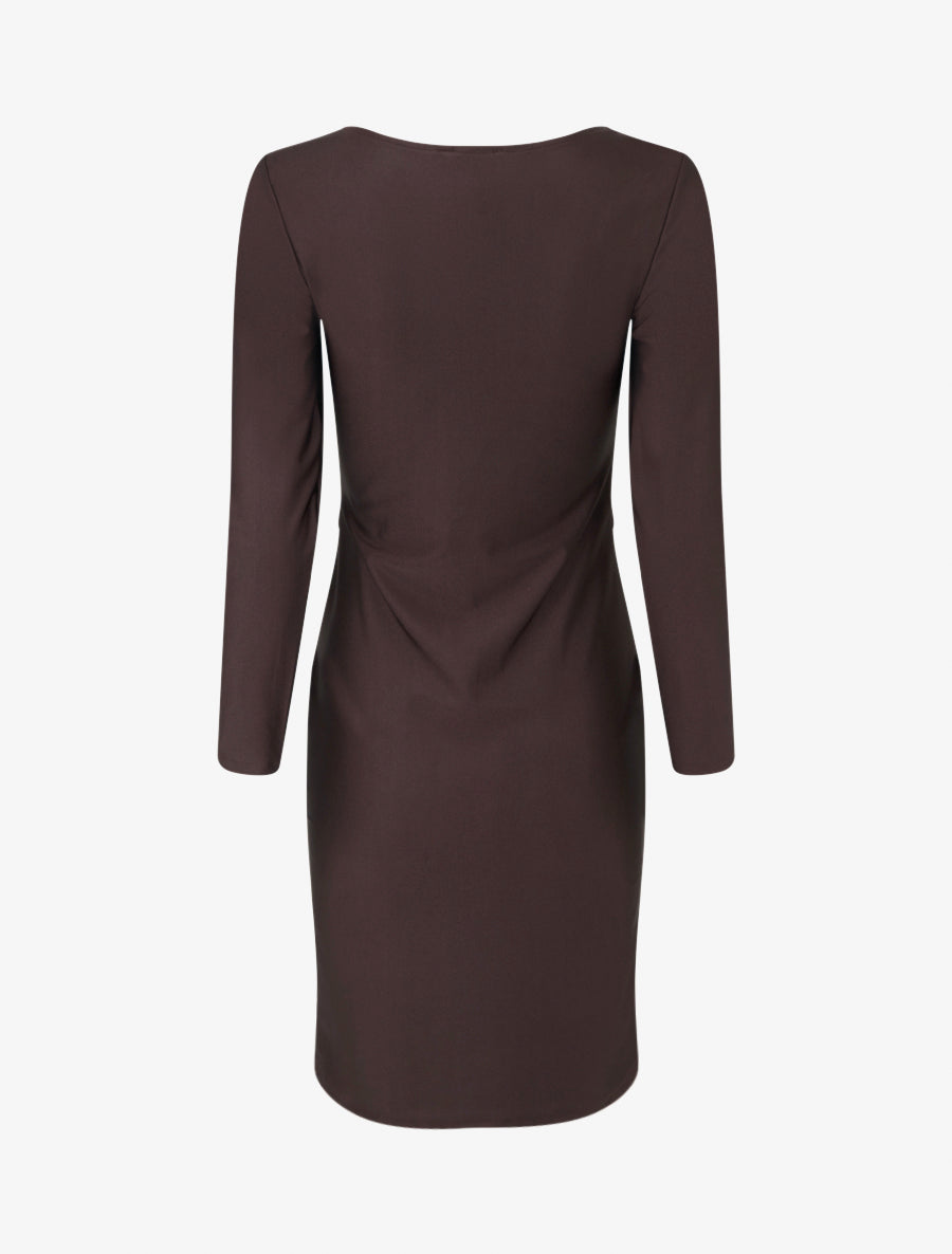 Robe mi-longue à bijou métal - Marron - 2