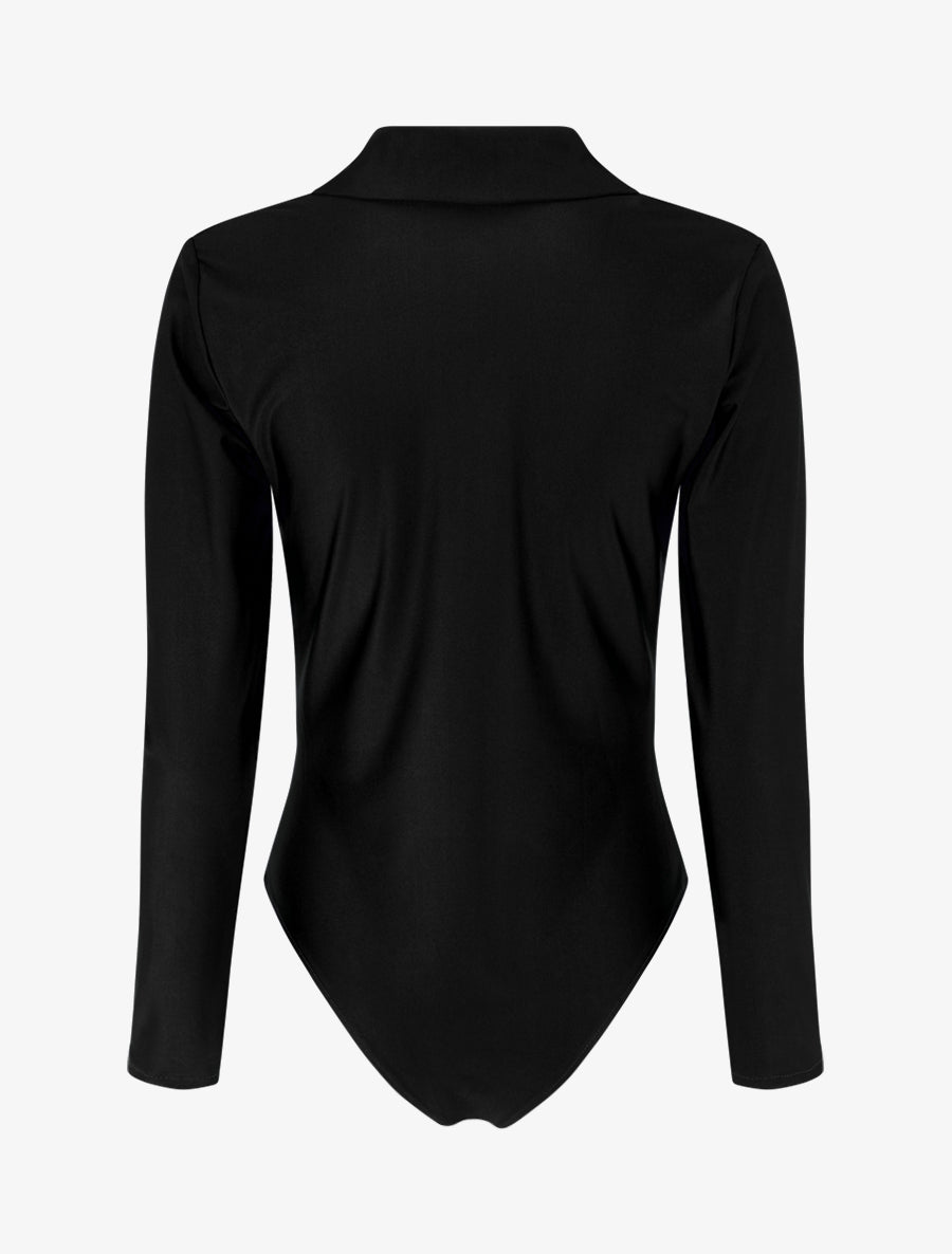 Body satiné style chemise - Noir - 2