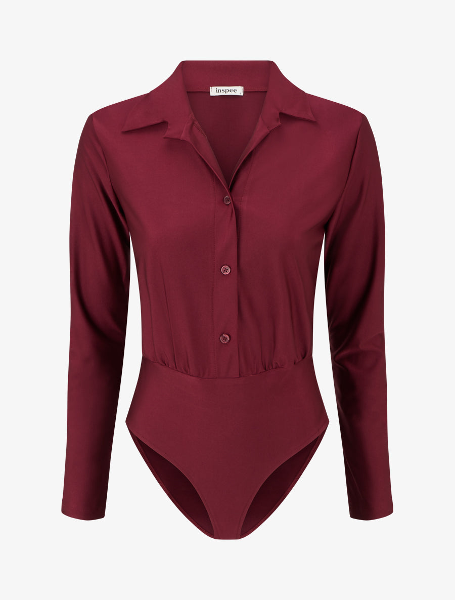 Body satiné style chemise - Lie de vin - 1