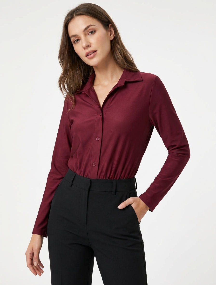 Body satiné style chemise - Lie de vin