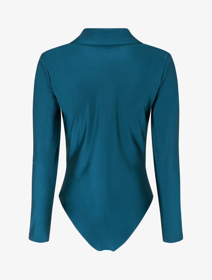 Body satiné style chemise - Bleu canard - 2