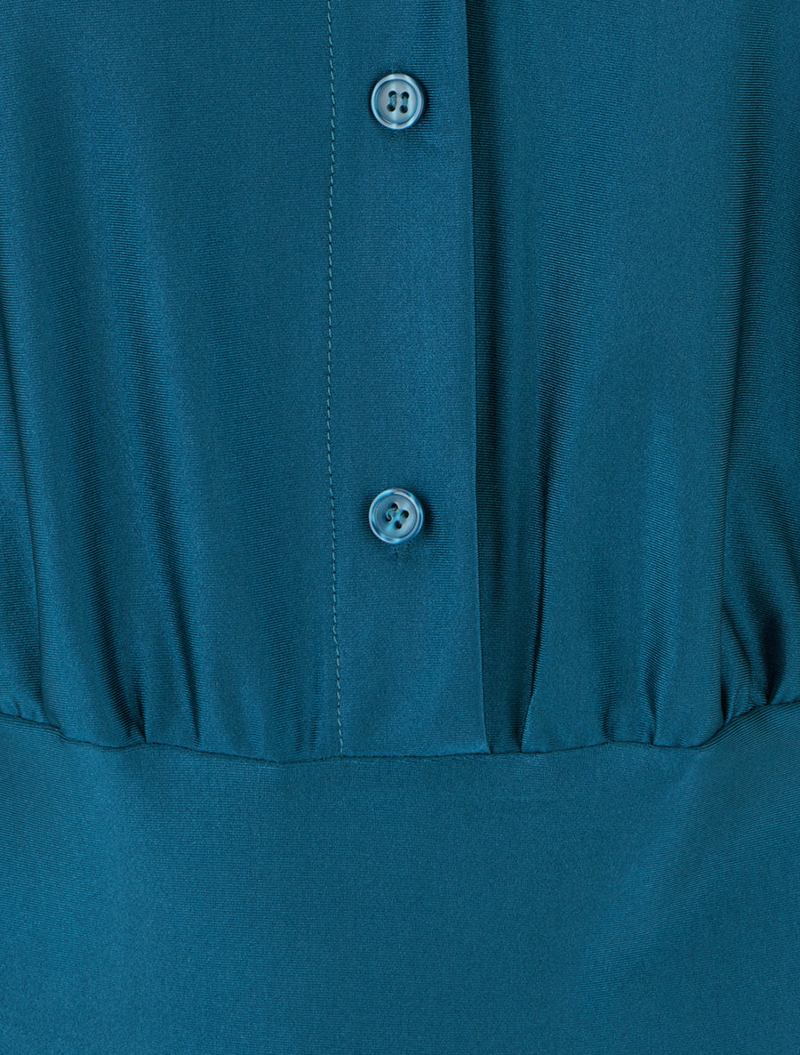 Body satiné style chemise - Bleu canard - 3