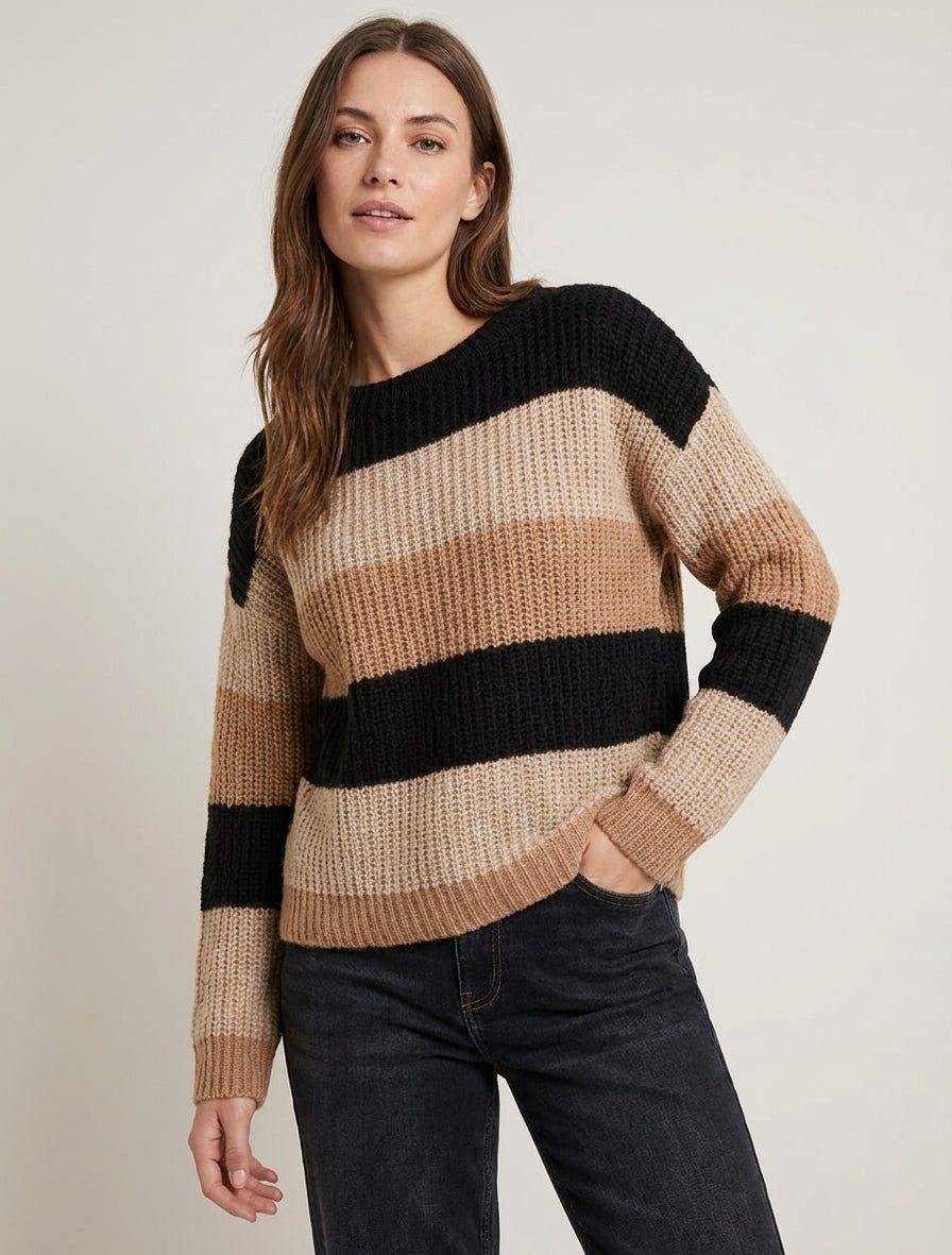 Pull à rayures coupe droite - Noir