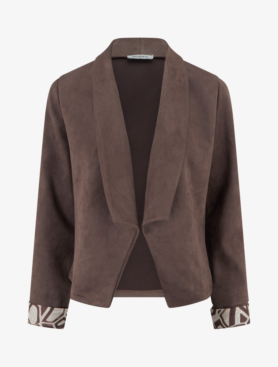 Veste suédine poignets à revers imprimé - Marron - 1