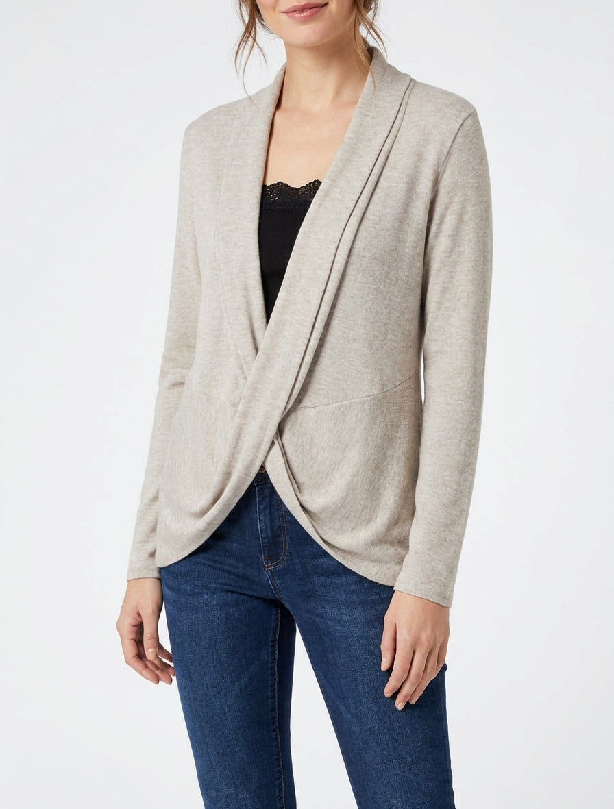 Pull style gilet effet torsader avec doublure à dentelle - Taupe/noir