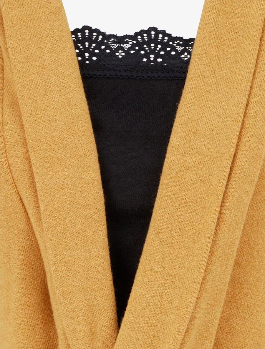 Pull style gilet effet torsader avec doublure à dentelle - Moutarde/noir - 3